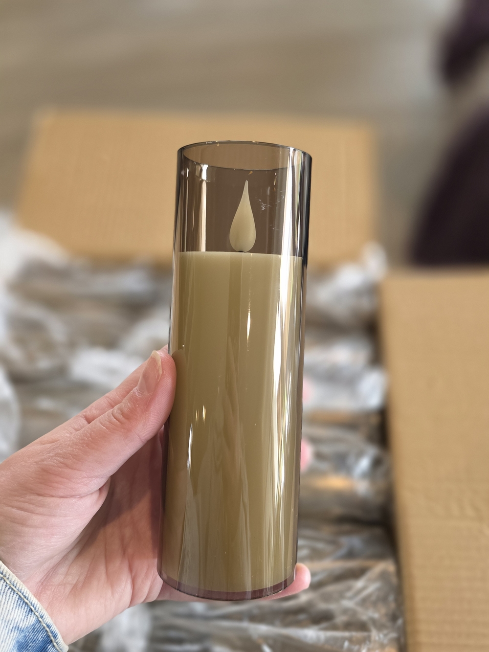 LED Pillar Candle with Smoky Glass Sleeve Set Of 24